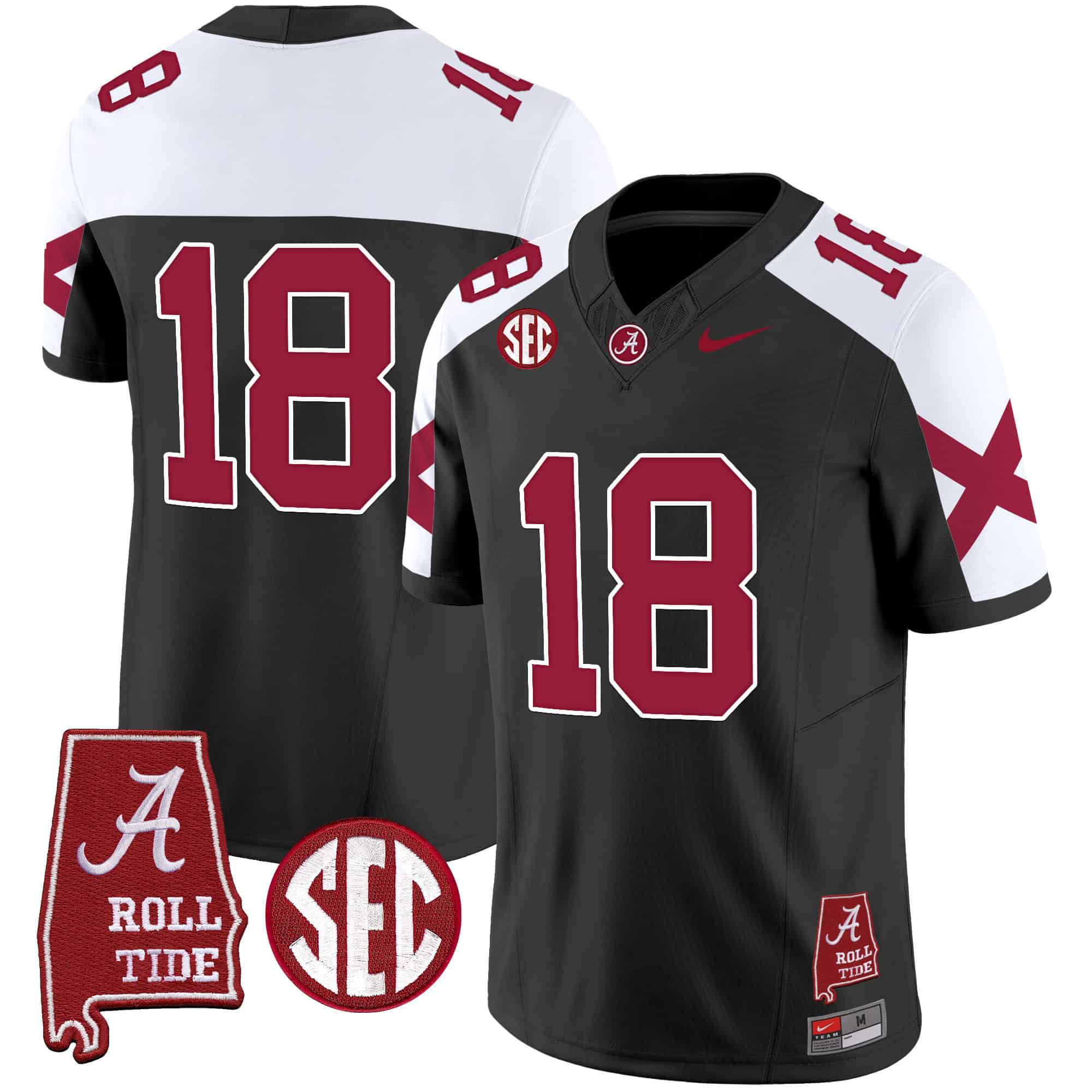 Men Alabama Crimson Tide #18 No Name Black Map Vapor Limited 2024 Nike NCAA Jersey style 1